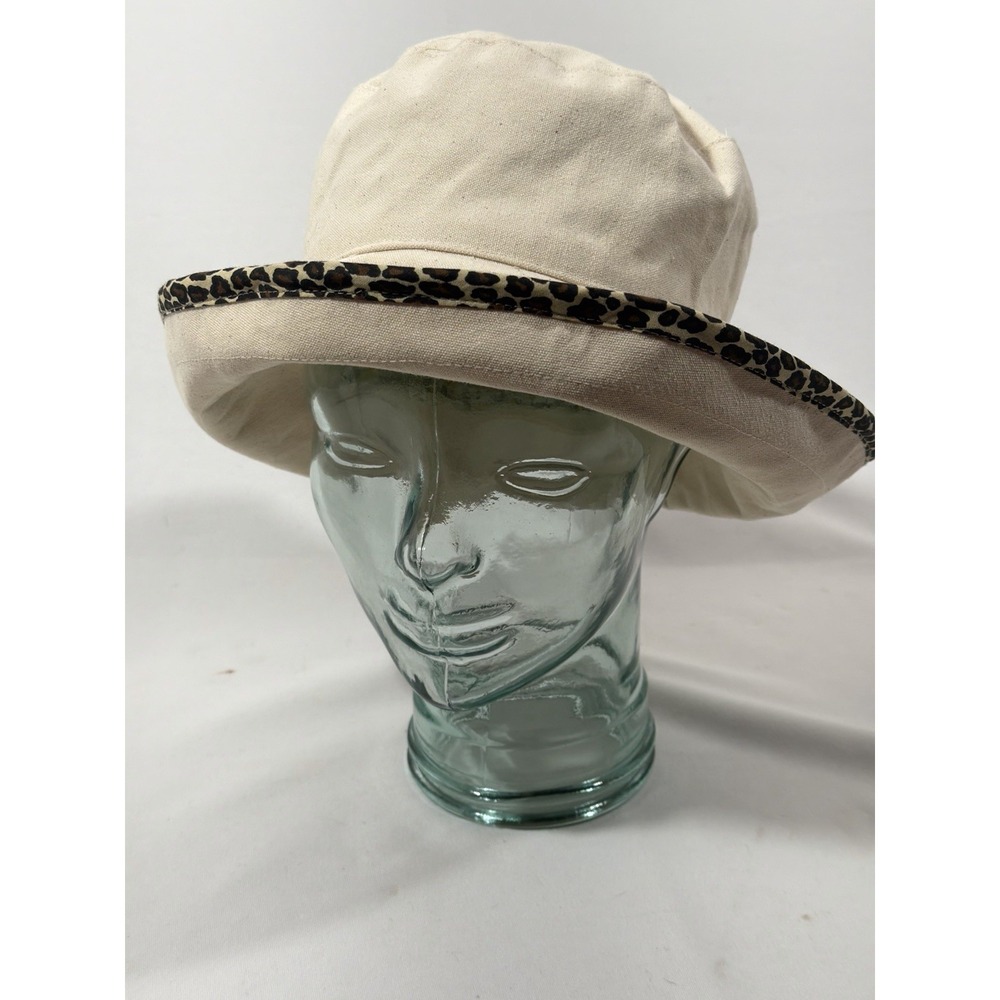 Boo Sun Bucket Hat Womens Small Ivory Cotton Floral Leopard Boho Cottagecore - Picture 4 of 16